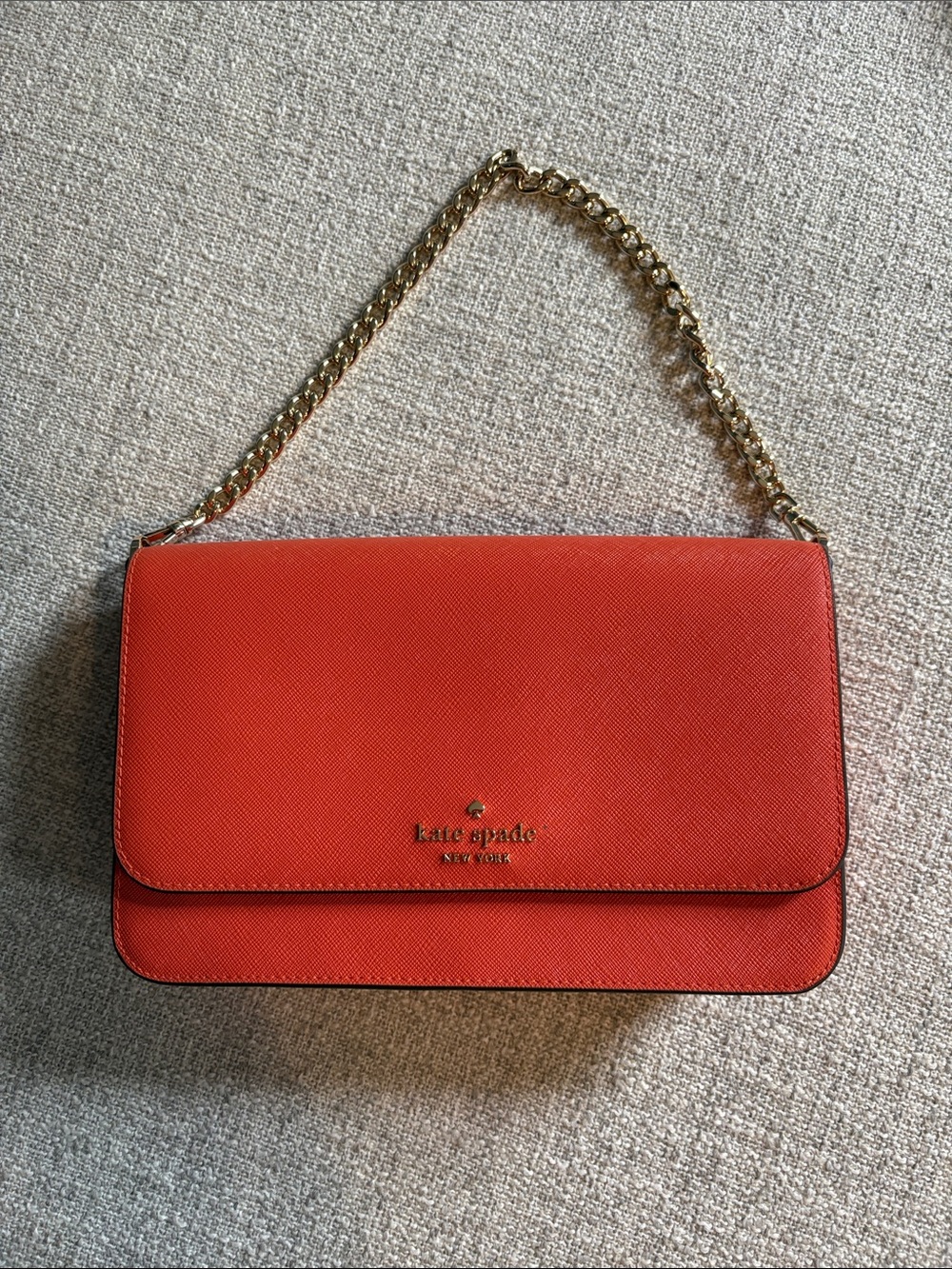 Kate Spade Coral‎ Orange Saffiano Leather Chain Crossbody Bag WKRU5390